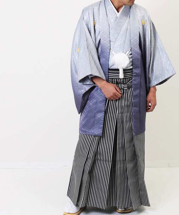 男性用 羽織袴レンタル | 青の菱紋羽織に縞袴 | hataori(ハタオリ)