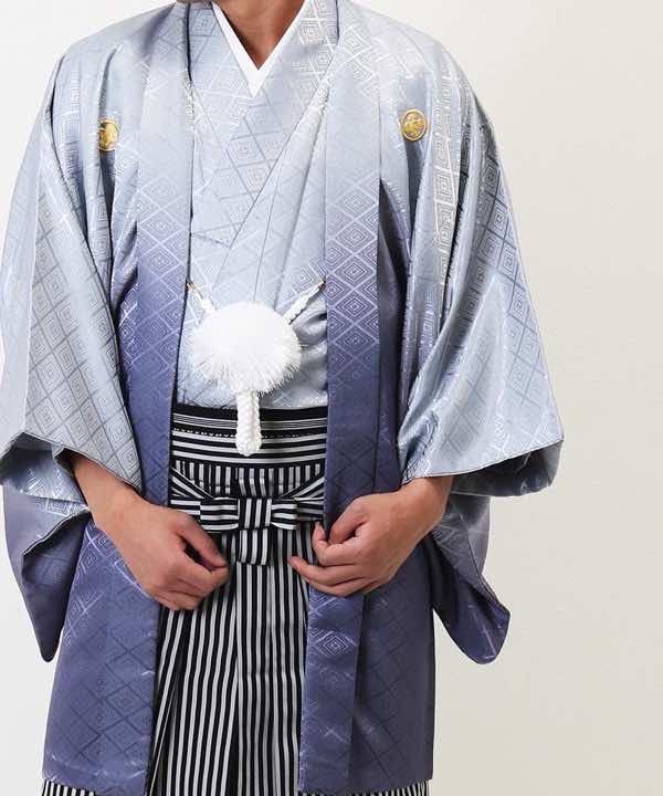 男性用 羽織袴レンタル | 青の菱紋羽織に縞袴 | hataori(ハタオリ)