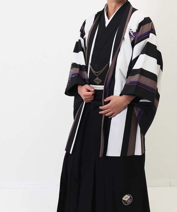 男性用 羽織袴レンタル | 縞模様羽織に黒袴 | hataori(ハタオリ)