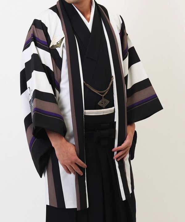 男性用 羽織袴レンタル | 縞模様羽織に黒袴
