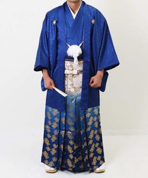 男性用 羽織袴 | 青の菱紋羽織に菱紋ぼかし袴