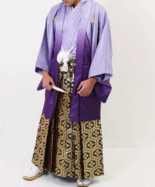 男性用 羽織袴レンタル | 紫ぼかし羽織に亀甲紋袴