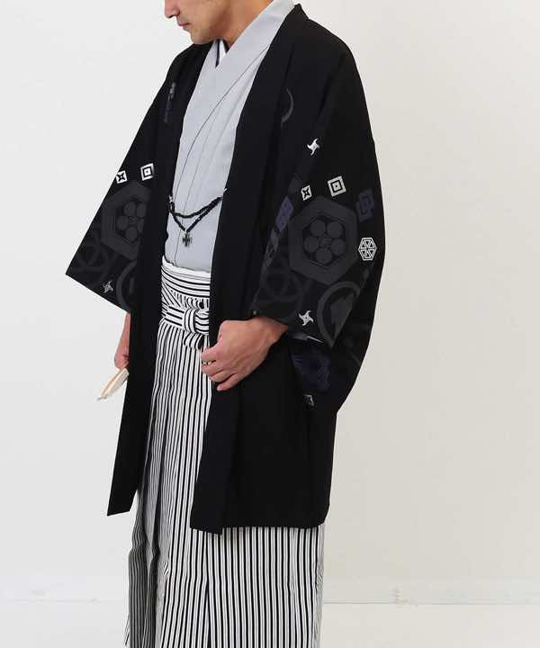 男性用 羽織袴レンタル | 黒の多種紋様羽織