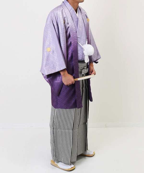 男性用 羽織袴レンタル | 紫の暈し羽織紋付に縞袴