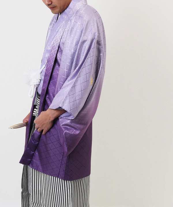 男性用 羽織袴レンタル | 紫の暈し羽織紋付に縞袴