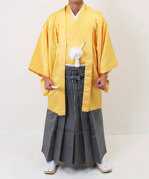 男性用 羽織袴レンタル 黄色の菱紋羽織に仙台平 Hataori ハタオリ