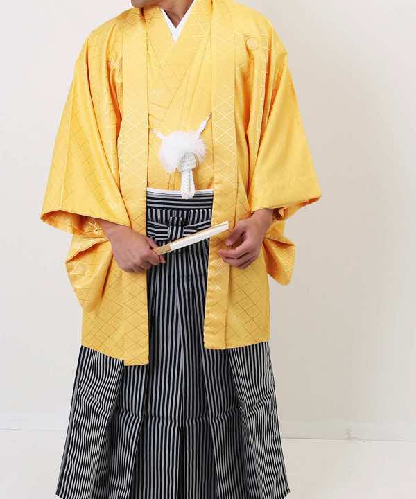 男性用 羽織袴レンタル | 黄色の菱紋羽織に仙台平 | hataori(ハタオリ)