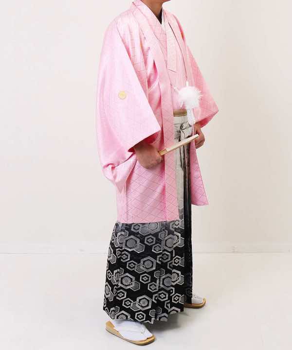 男性用 羽織袴レンタル | ピンクの菱紋羽織にぼかし袴