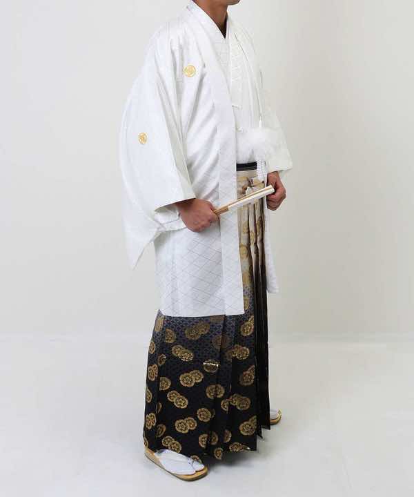 男性用 羽織袴レンタル | 白の菱紋羽織に織田瓜ぼかし袴 | hataori