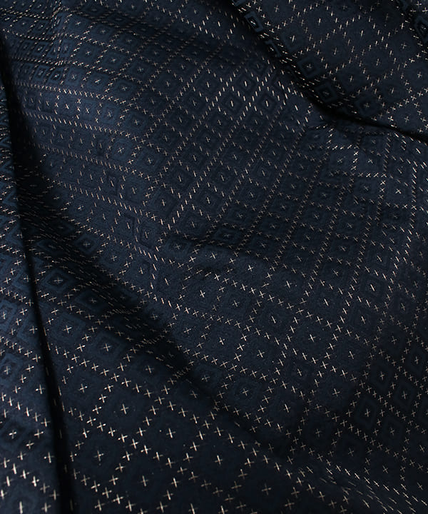 男性用 羽織袴レンタル | 紺の銀格子羽織とグレー縞暈し袴