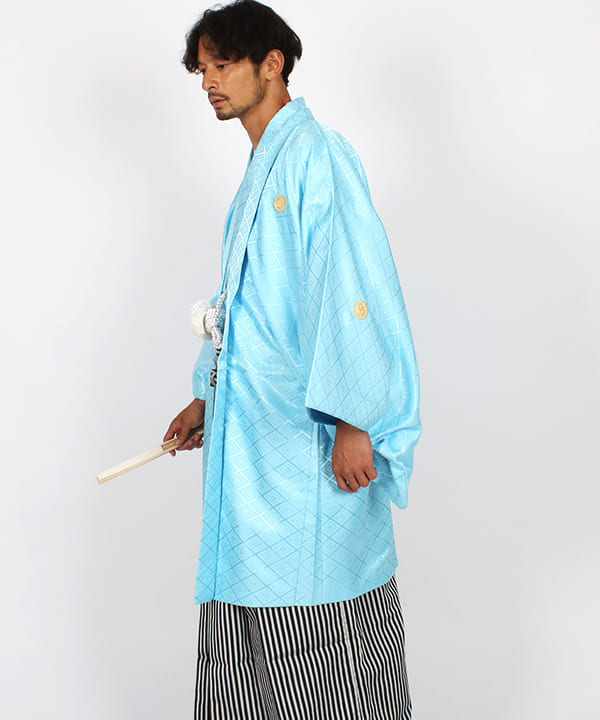 男性用 羽織袴レンタル | 空色の菱紋羽織と仙台平袴