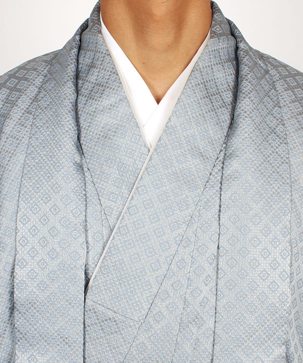 男性用 羽織袴レンタル | グレーの菱紋羽織と黒銀仙台平袴