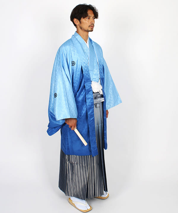 男性用 羽織袴レンタル | 水色暈しの吉祥文羽織と水色暈し袴 | hataori 