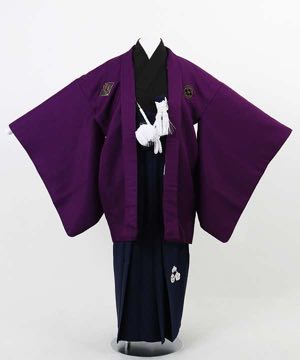卒業式袴(小学男児用) | 黒地の着物に紫羽織 紺袴