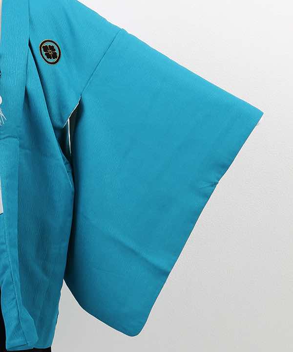 卒業式袴(小学男児用)レンタル | ベージュ地着物に水色羽織 黒袴
