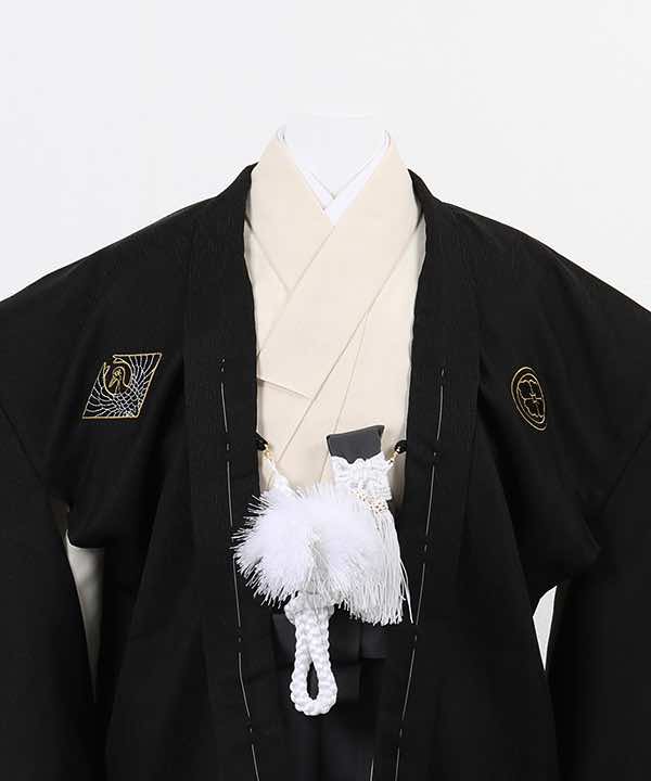 卒業式袴(小学男児用)レンタル | ベージュ地着物に黒羽織 灰色袴