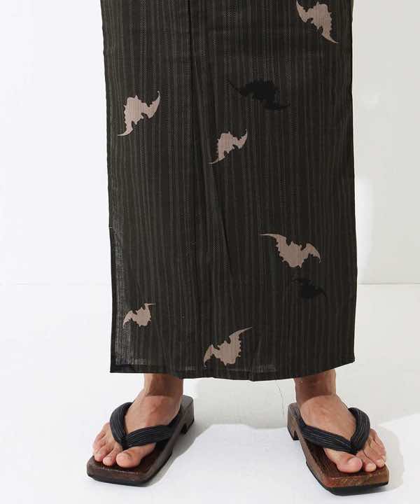 浴衣レンタル | 茶色の縞に蝙蝠