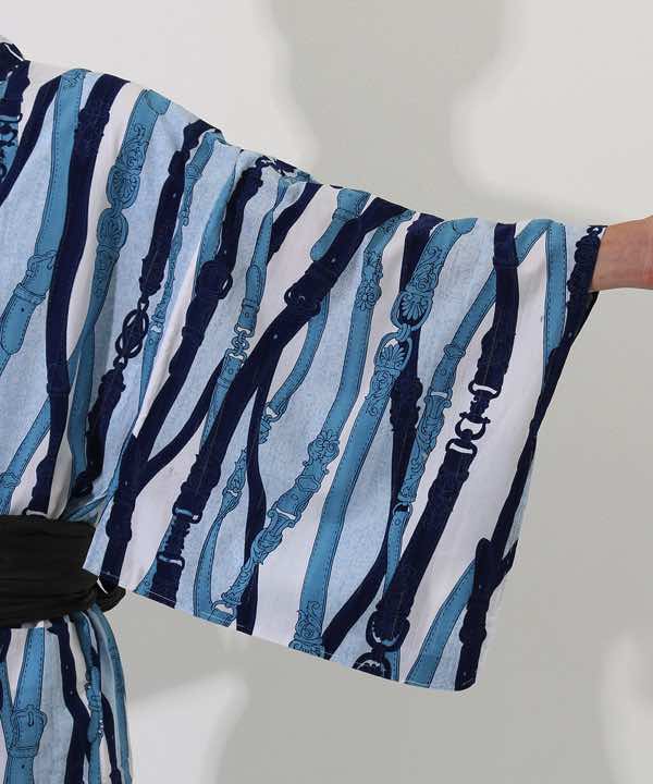 浴衣レンタル | 【ummm.】白地に青と紺のベルト柄