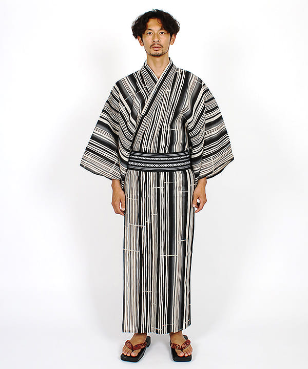 浴衣 |【JUNKO KOSHINO】亜麻色にグレーの竹縞