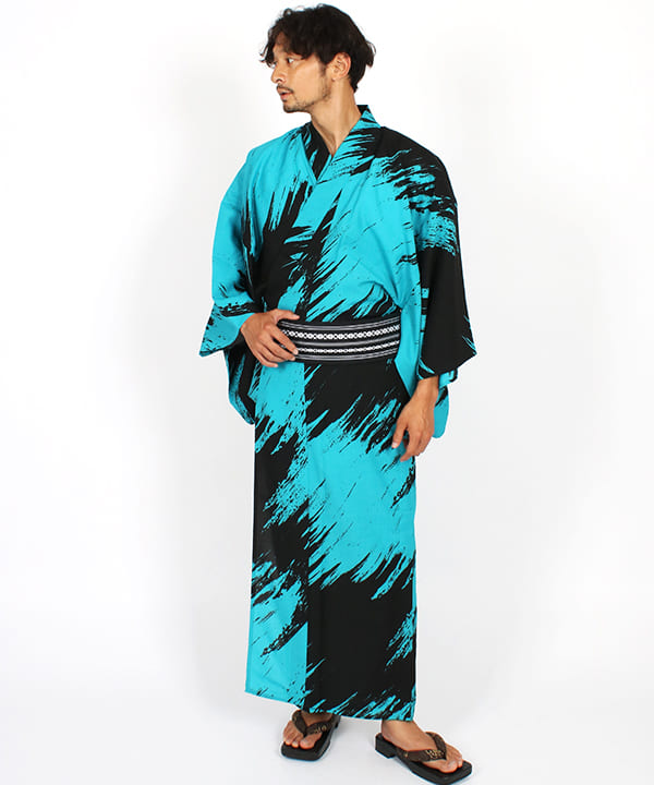 浴衣 |【JUNKO KOSHINO】黒地に青色のラフボーダー