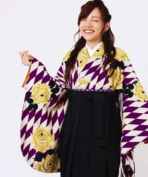 卒業式袴レンタル | ダイヤバラード(紫) 黒無地袴