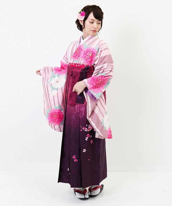 卒業式袴レンタル | 薄桃影絵 箔押し桜の暈し袴