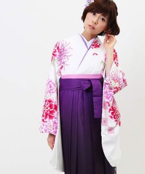 卒業式袴 | 白地に菊と牡丹×紫袴