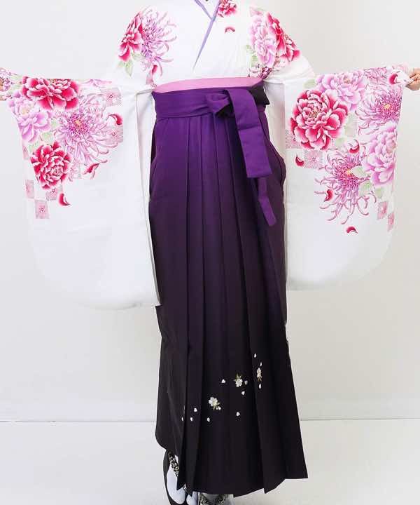 卒業式袴レンタル | 白地に菊と牡丹×紫袴