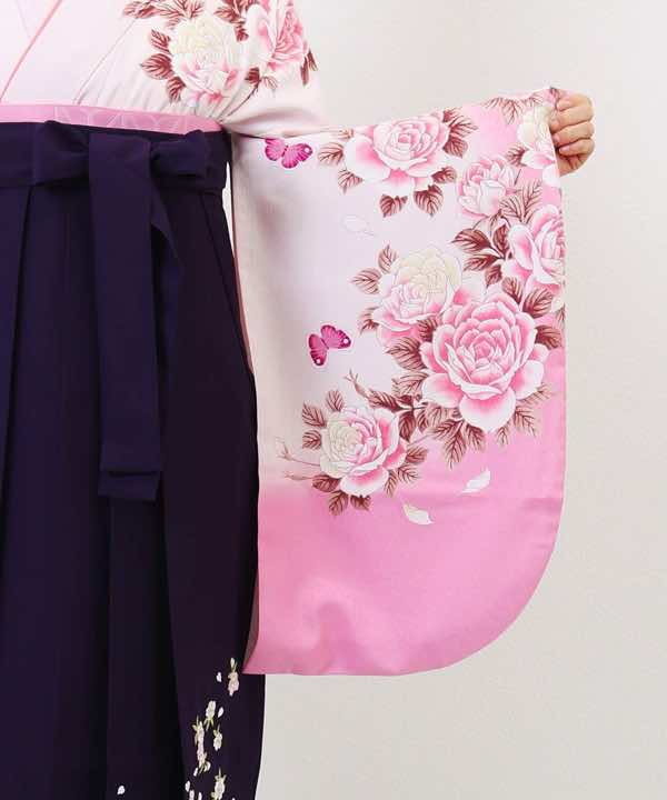 卒業式袴レンタル | ピンクホワイトの牡丹スタイル