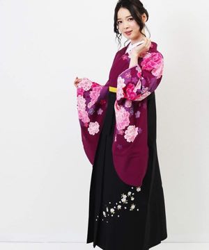 卒業式袴 | 紫にピンク調花模様