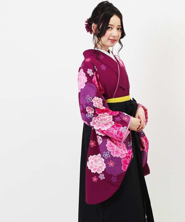 卒業式袴レンタル | 紫にピンク調花模様