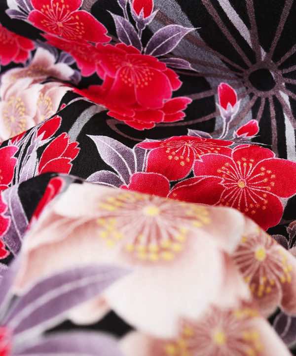 卒業式袴レンタル | 黒地に赤の芍薬と白桜