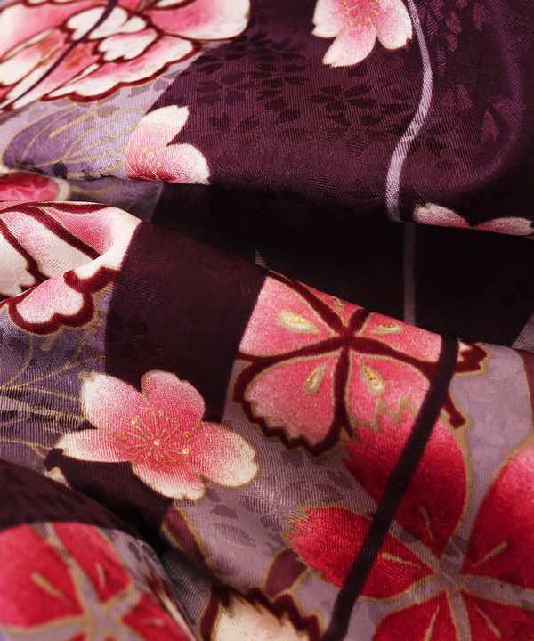 卒業式袴レンタル | 茶紫の大矢絣×ピンク袴