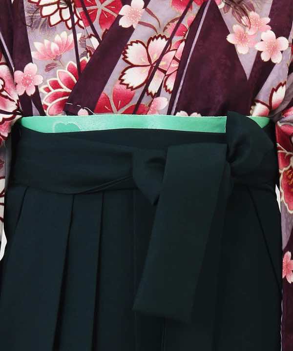 卒業式袴レンタル | 茶紫の大矢絣×深緑袴