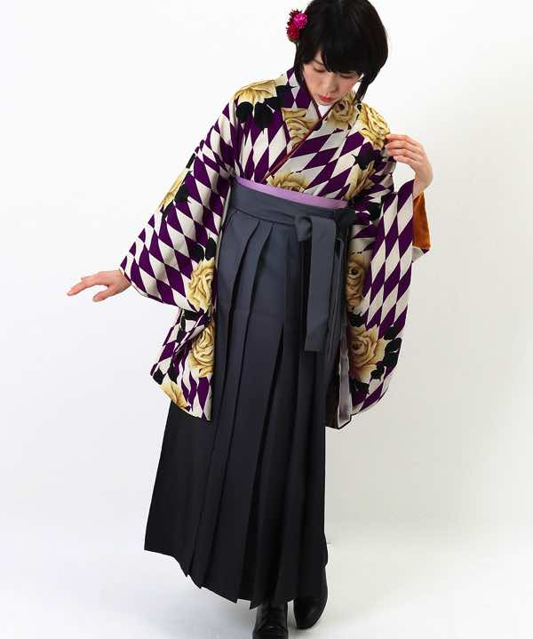 卒業式袴レンタル | ダイヤバラード(紫) 灰暈し袴