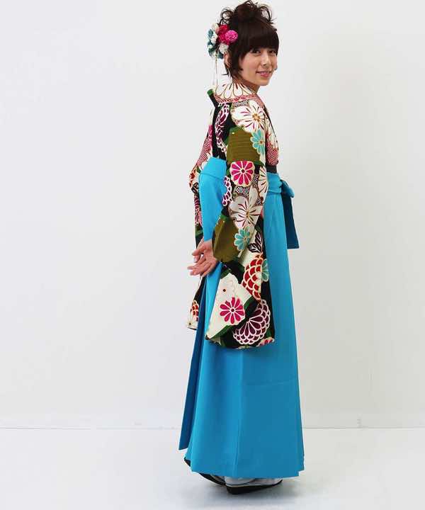 卒業式袴レンタル | 花と雪輪 ブルーの市松袴