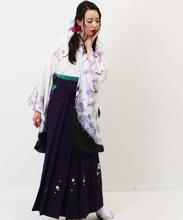 卒業式袴レンタル | 白・紫・黒のぼかし二尺