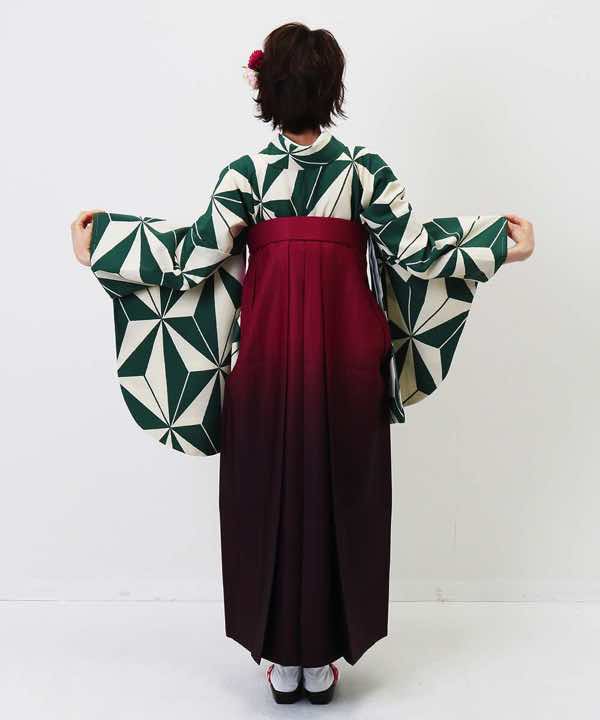 卒業式袴レンタル | 緑と白の麻の葉 ワインぼかし刺繍袴