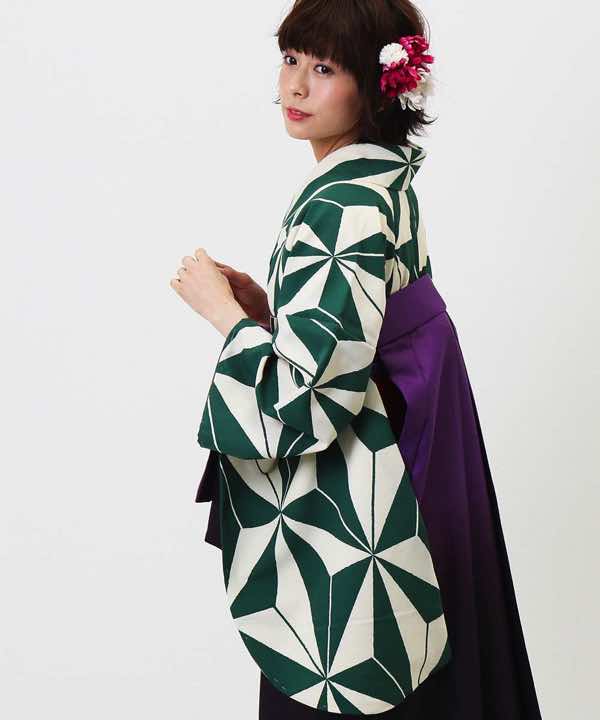 卒業式袴レンタル | 緑と白の麻の葉 紫ぼかし袴