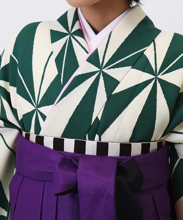 卒業式袴レンタル | 緑と白の麻の葉 紫ぼかし袴