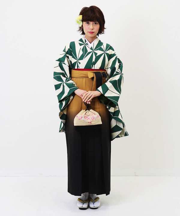 卒業式袴レンタル | 緑と白の麻の葉 山吹ぼかし袴 | hataori(ハタオリ)