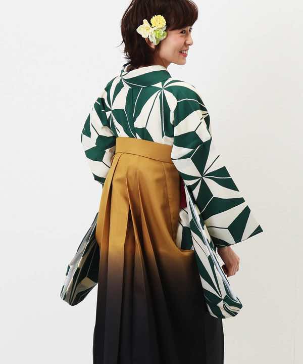 卒業式袴レンタル | 緑と白の麻の葉 山吹ぼかし袴