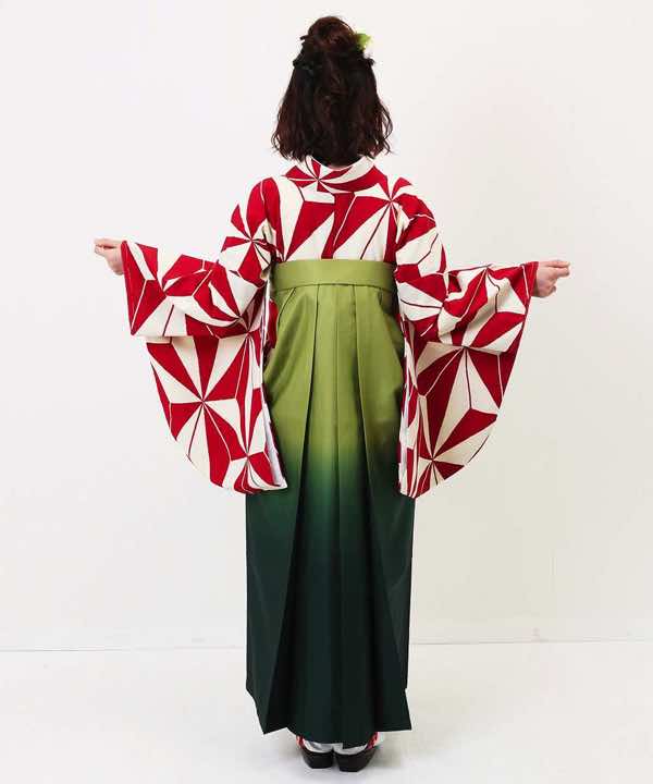 卒業式袴レンタル | 紅白の麻の葉 黄緑ぼかし袴