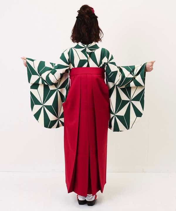 卒業式袴レンタル | 緑と白の麻の葉 赤刺繍袴