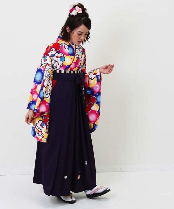 卒業式袴レンタル | 三色の桜 マルチB 紫刺繍袴