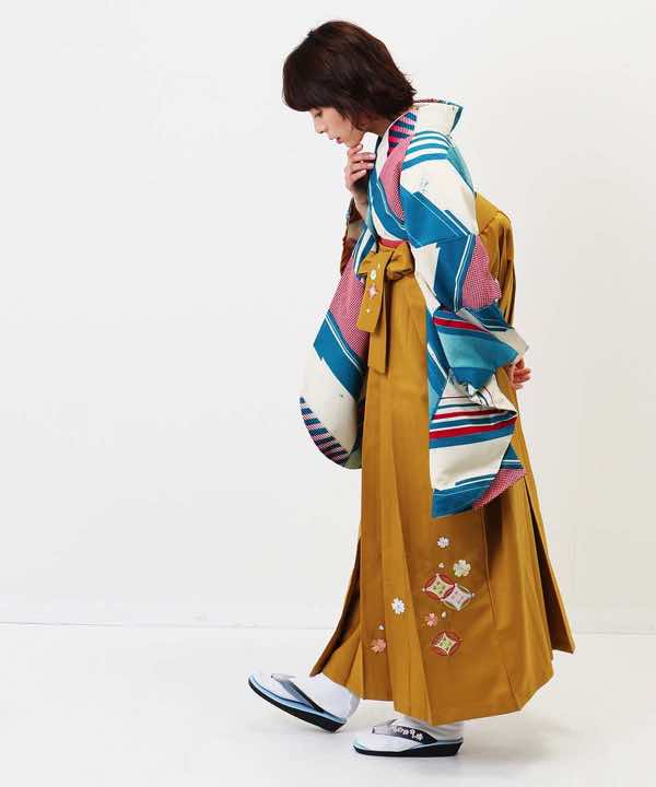 卒業式袴レンタル | ヤバネ ターコイズ 山吹刺繍袴