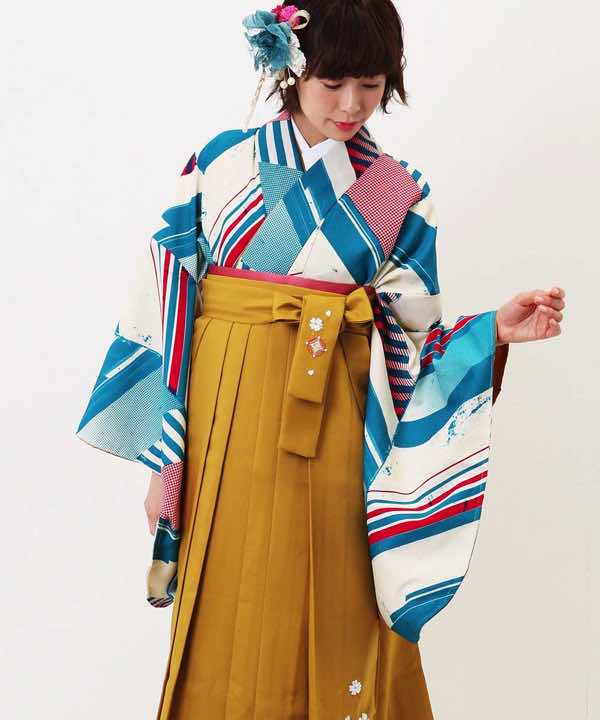 卒業式袴レンタル | ヤバネ ターコイズ 山吹刺繍袴