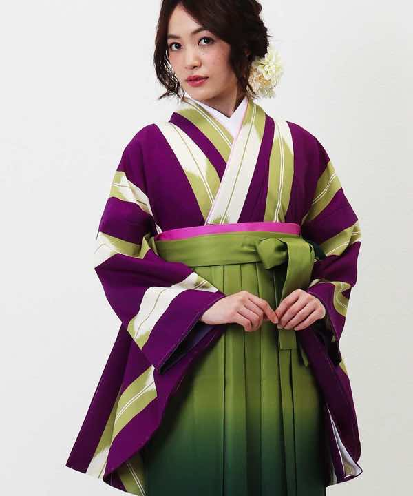 卒業式袴レンタル | 紫の矢絣(細) 黄緑暈し袴 | hataori(ハタオリ)
