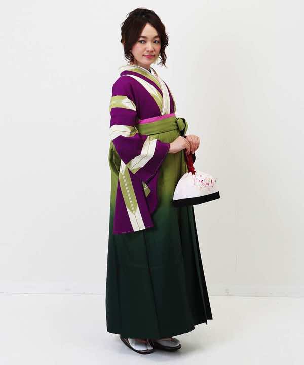 卒業式袴レンタル | 紫の矢絣(細) 黄緑暈し袴