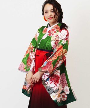 卒業式袴 | 緑に紗綾形紋 豪華絢爛